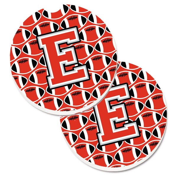 Carolines Treasures Letter E Football Scarlet and Grey Cup Holder Car Coaster, PK2 CJ1067-ECARC - main